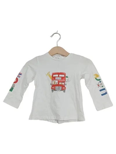 Mayoral Langarmshirt Kinder Gr. 80 Weiß London Bus Motiv