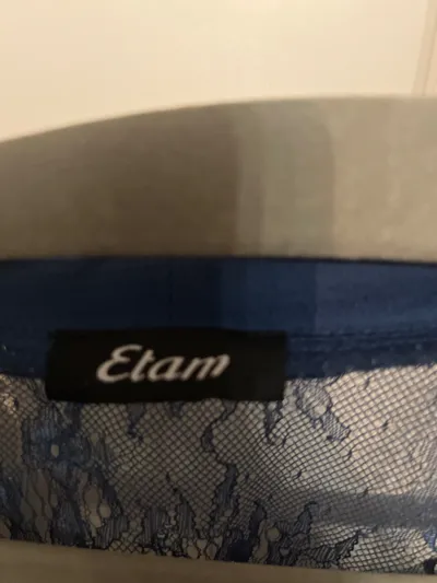 Etam Damen Morgenmantel Kimono Gr. M Petrol Spitze Bindeband