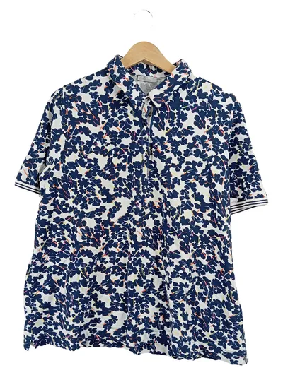 RABE 1920 Damen Poloshirt Blumenmuster Gr. 48 Weiß Blau Kurzarm