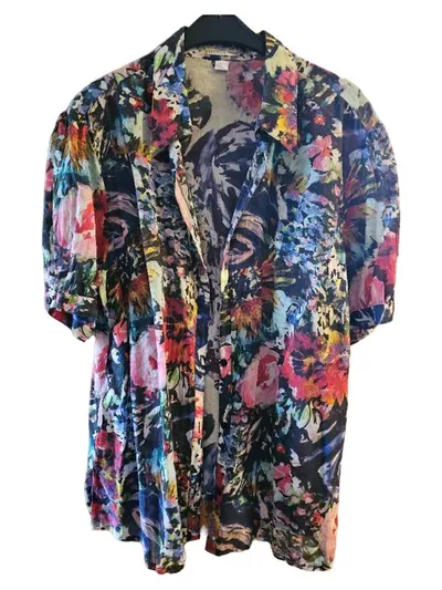 MONA Damen Bluse Kurzarm Blumenmuster Mehrfarbig Gr. 48