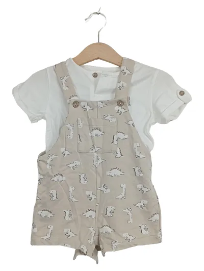 Mayoral Baby Set Latzhose T-Shirt Dino-Print Gr. 74 Beige Jungen