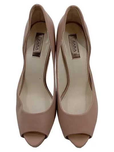 Zara Damen Peeptoe Pumps Beige Elegant Gr. 38 Absatz 11 cm