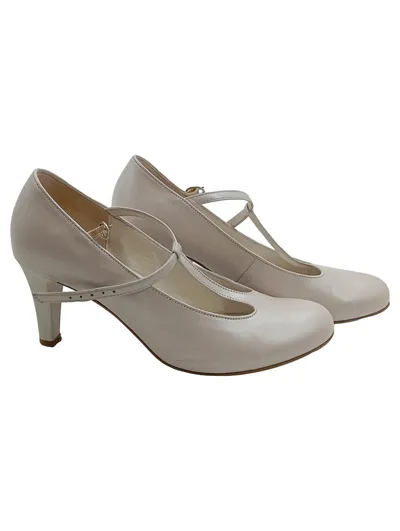 Gabor Damen Pumps T-Strap Beige Leder Gr. 39.5 Elegant Hochzeit