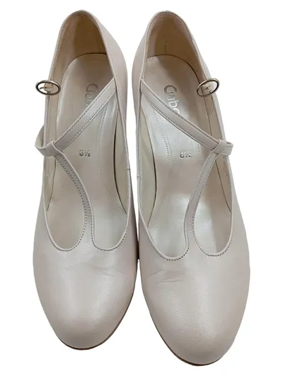Gabor Damen Pumps T-Strap Beige Leder Gr. 39.5 Elegant Hochzeit