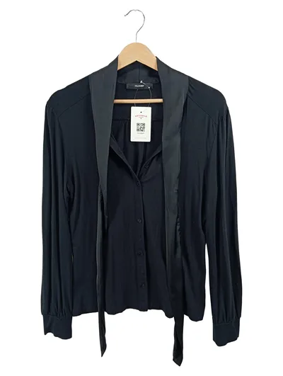 Hallhuber Damen Bluse Schwarz Gr. 42, XL mit Schleife Elegant