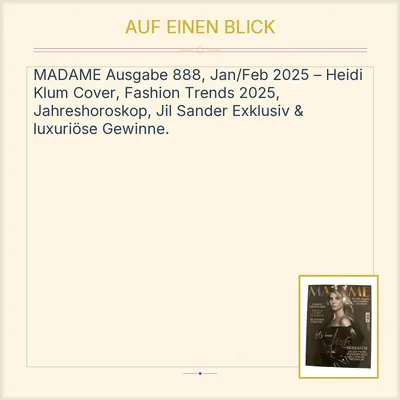 MADAME Zeitschrift Jan, Feb 2025 Heidi Klum Fashion Trends 2025 Jil Sander