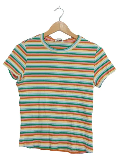 Monki Damen T-Shirt Gestreift Regenbogen Bunt Rippstrick Gr. M