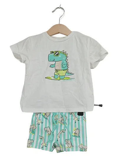 Mayoral Baby Set T-Shirt + Shorts Gr. 74 Dino-Print Türkis Weiß