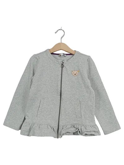 Steiff Mädchen Sweatjacke Gr. 116 grau meliert Rüschen Teddybär