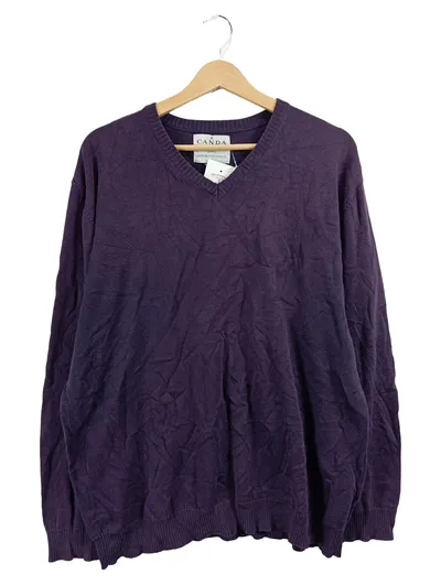 Canda Herren Pullover V-Ausschnitt Gr. 52 XL Lila Basic Baumwolle