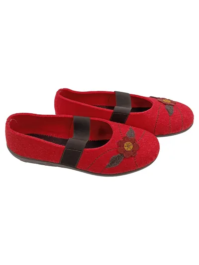 Rohde Damen Hausschuhe Ballerina Rot Filz Blumen Gr. 41 Gummizug