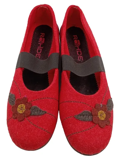 Rohde Damen Hausschuhe Ballerina Rot Filz Blumen Gr. 41 Gummizug