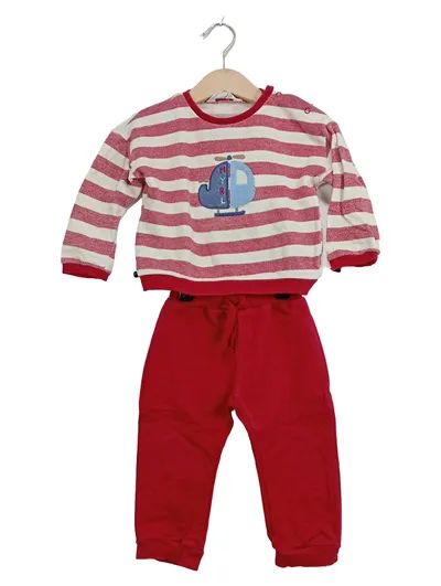 Mayoral Jogginganzug Kinder Rot Gestreift Hubschrauber Gr. 80