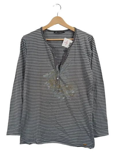 JETTE Damen Langarmshirt Gr. 44 XXL Grau Gestreift Blumenprint