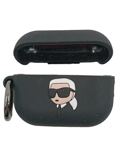 KARL LAGERFELD AirPods Pro Hülle Case Schutzhülle Schwarz Silikon Karabiner