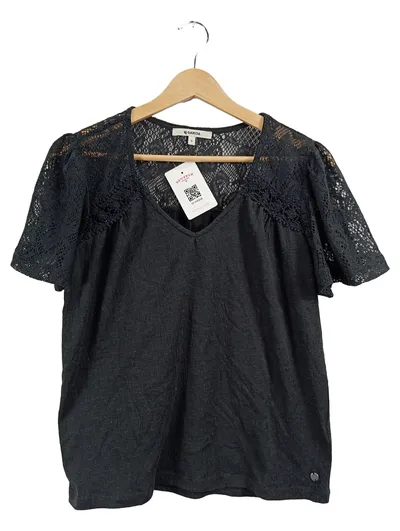 Garcia Damen T-Shirt Schwarz Gr. 36 S Spitze Kurzarm Feminin