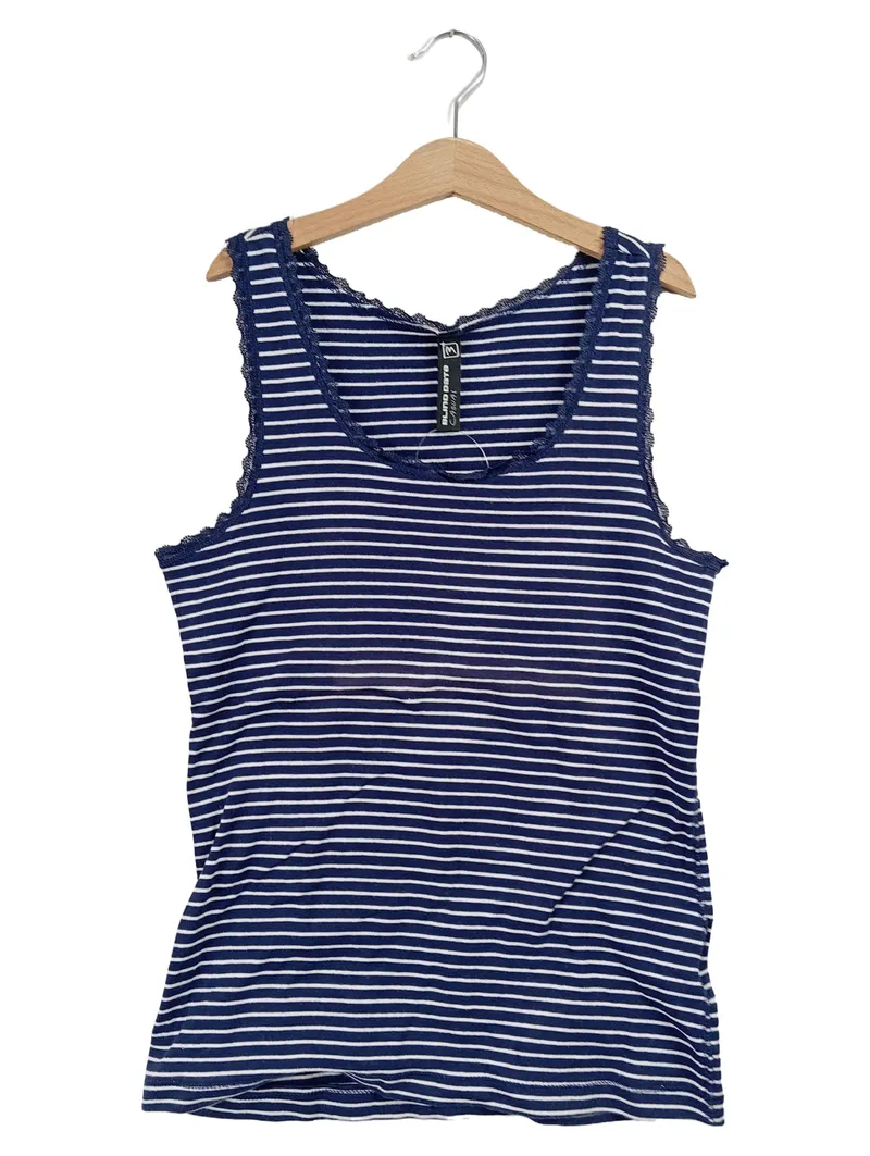 Blind Date Damen Unterhemd Top Blau Gestreift Maritim Spitze Gr. M 1