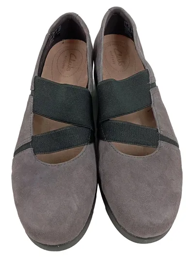 Clarks Damen Slipper Grau Gr. 42 Leder Komfortabel Slip-On