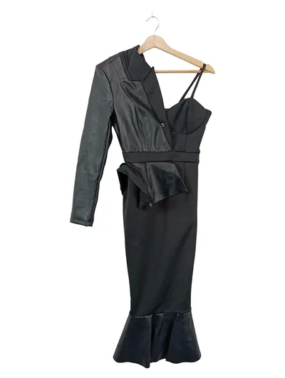 ASOS Damen Kleid Gr. 36 Kunstleder Blazer Rüschen Schwarz Abendkleid
