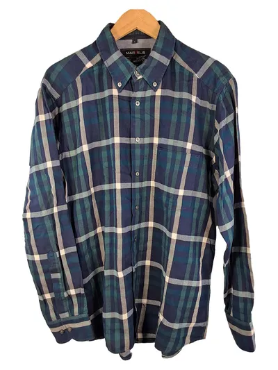 MARVELIS Karohemd Freizeithemd Herren Gr. 50 L Blau Kariert Langarm