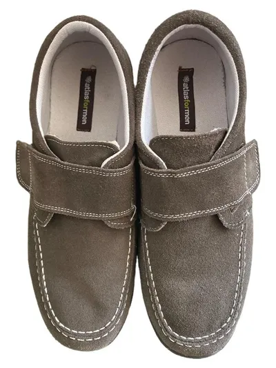 Atlas For Men Herren Slipper Wildlederoptik Braun Gr. 45 Klettverschluss