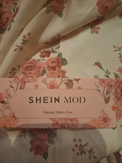 SHEIN MOD Sommerkleid Blumenmuster Schnürung Spitze Gr. XL Beige Rosa