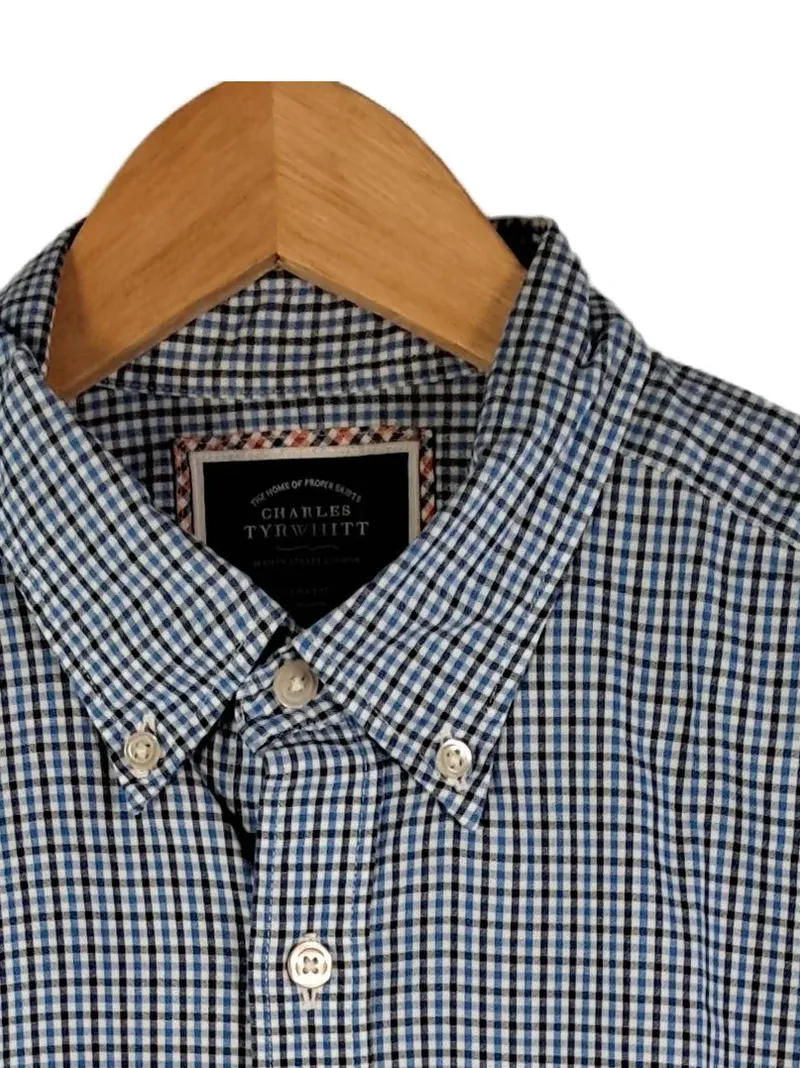 Charles Tyrwhitt Herren Freizeithemd Hemd Kariert Blau Gr. M Slim Fit 2