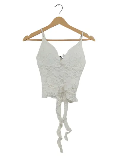 Tu Damen Spitzen Bustier Top Weiß Gr. S Romantisch Ärmellos Bindeverschluss