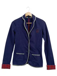 Crazy World Damen Blazer Jacke Blau Gr. 36 S Preppy Sweatblazer Wappen 1