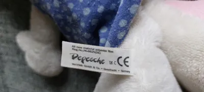 DEPESCHE Kuscheltier Maus Stofftier Mädchen blaues Kleid 35 cm weiß