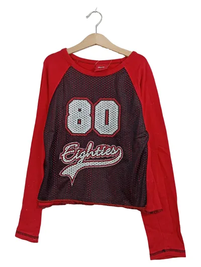 CRASH ONE Langarmshirt 80ies Eighties Kinder Gr. 152 Rot Retro