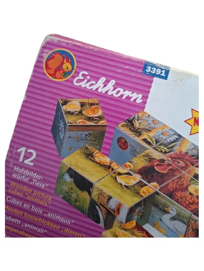 Eichhorn Holzbilder Würfel Tiere 12 Teile Holzbausteine Lernspiel Mehrfarbig