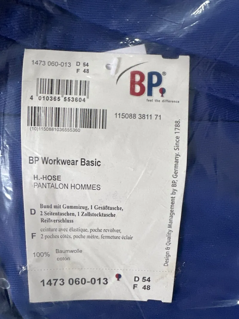 BP Workwear Basic Arbeitshose Herren Gr. 54 Blau 100% Baumwolle 3