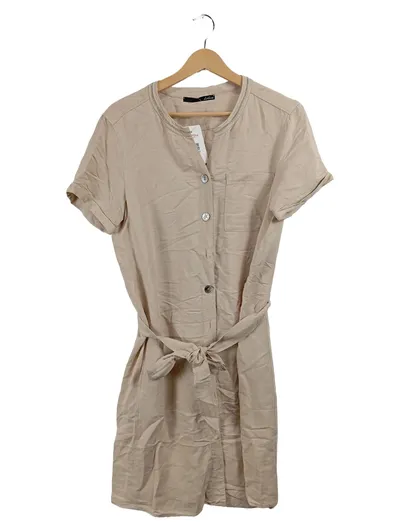 LeComte Hemdblusenkleid Damen Gr. 38 Beige Viskose Leinen Freizeitkleid