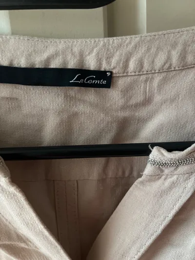LeComte Hemdblusenkleid Damen Gr. 38 Beige Viskose Leinen Freizeitkleid