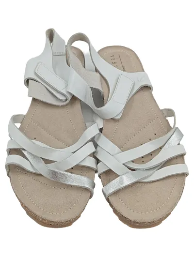 Paul Vesterbro Damen Plateausandalen Weiß Silber Gr. 42 Leder Komfortabel