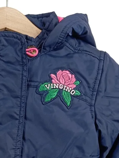 Vingino Mädchen Steppjacke Gr. 92 Navy Blau Kapuze Rose Winterjacke