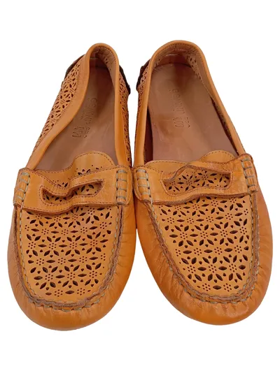 Gemini Damen Slipper Loafer Leder Lochmuster Orange Gr. 42