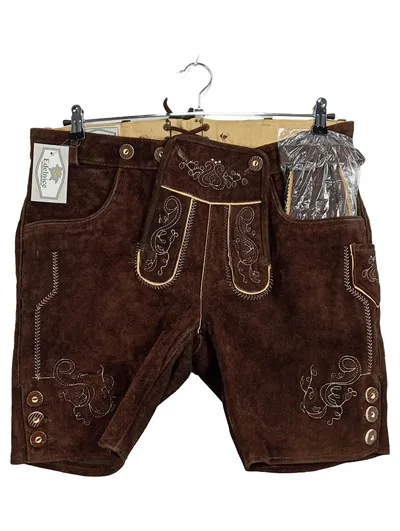 Edelnice Trachten Lederhose Herren Gr. 48 Braun Wildleder Stickerei