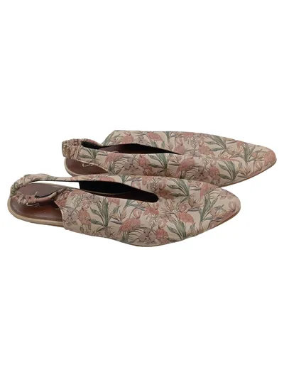 LaShoe Damen Slingback Pumps Flats Blumenmuster Beige Gr. 40 Leder