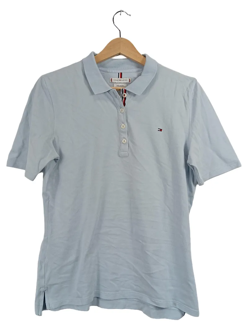 Tommy Hilfiger Damen Poloshirt Hellblau Gr. M Regular Fit Baumwolle 1