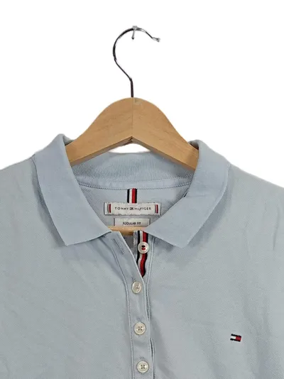 Tommy Hilfiger Damen Poloshirt Hellblau Gr. M Regular Fit Baumwolle