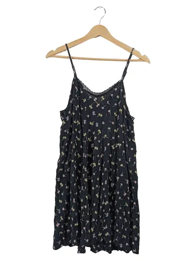 Superdry Damen Sommerkleid Schwarz Palmenmuster Gr. 38 M Viskose Casual