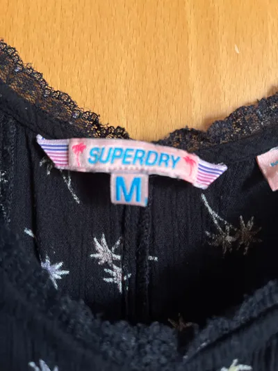 Superdry Damen Sommerkleid Schwarz Palmenmuster Gr. 38 M Viskose Casual