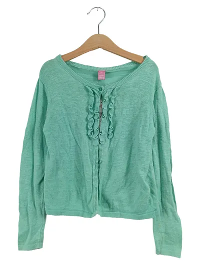 Dopodopo Girls Strickjacke Mädchen Gr. 128 Türkis Rüschen Baumwolle