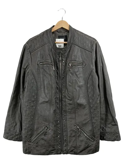 Bexleys Woman Damen Bikerjacke Kunstlederjacke Grau Gr. 48 Nieten Gesteppt