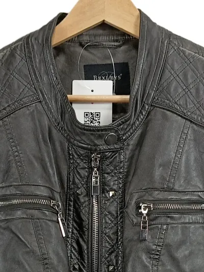 Bexleys Woman Damen Bikerjacke Kunstlederjacke Grau Gr. 48 Nieten Gesteppt