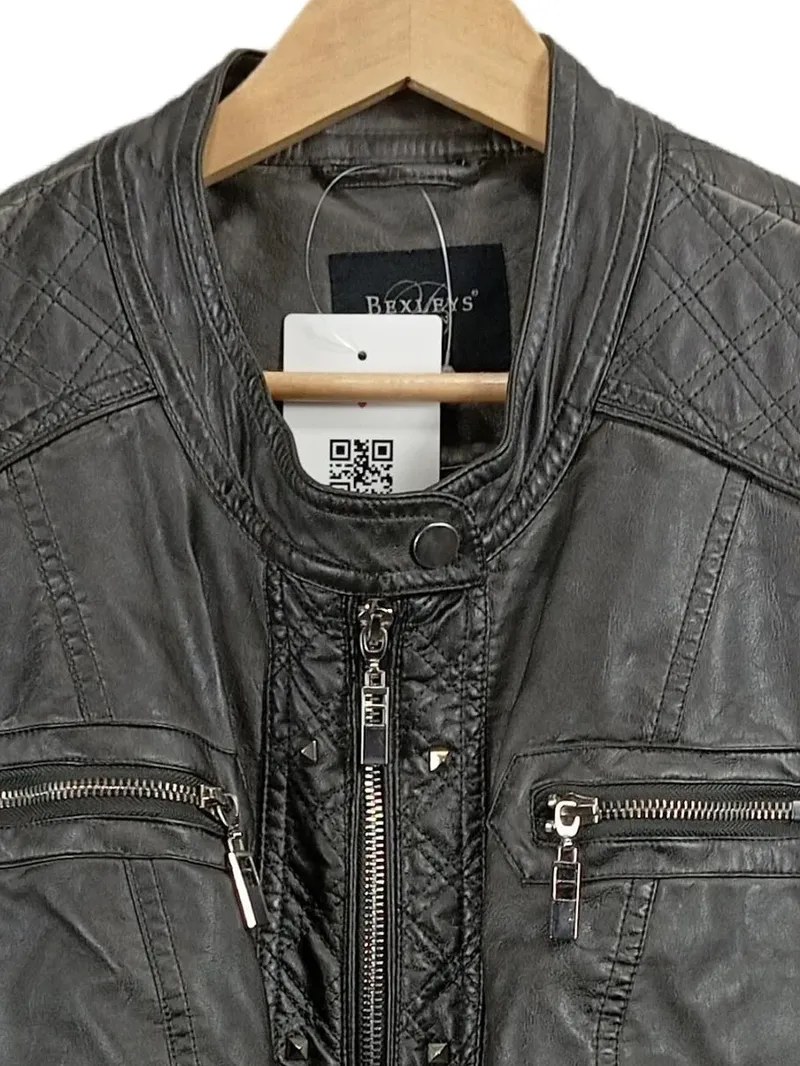 Bexleys Woman Damen Bikerjacke Kunstlederjacke Grau Gr. 48 Nieten Gesteppt 2