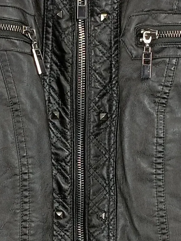 Bexleys Woman Damen Bikerjacke Kunstlederjacke Grau Gr. 48 Nieten Gesteppt 3