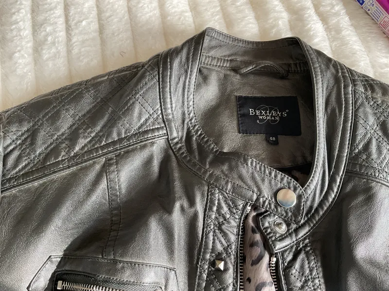 Bexleys Woman Damen Bikerjacke Kunstlederjacke Grau Gr. 48 Nieten Gesteppt 4